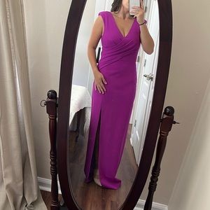 Aidan Mattox Fuchsia Gown with Slit and Ruching - NWT